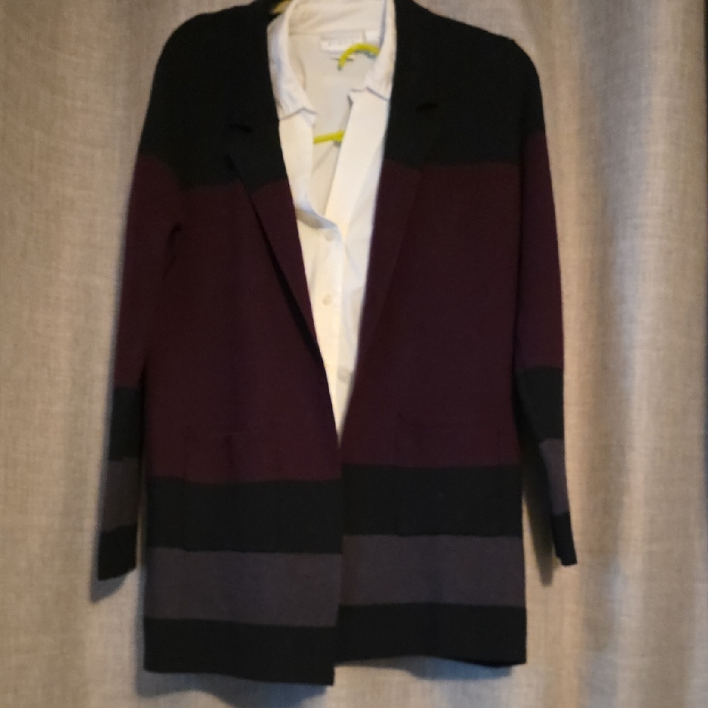 Women's Striped Cardigan Sweater - Black and Purple